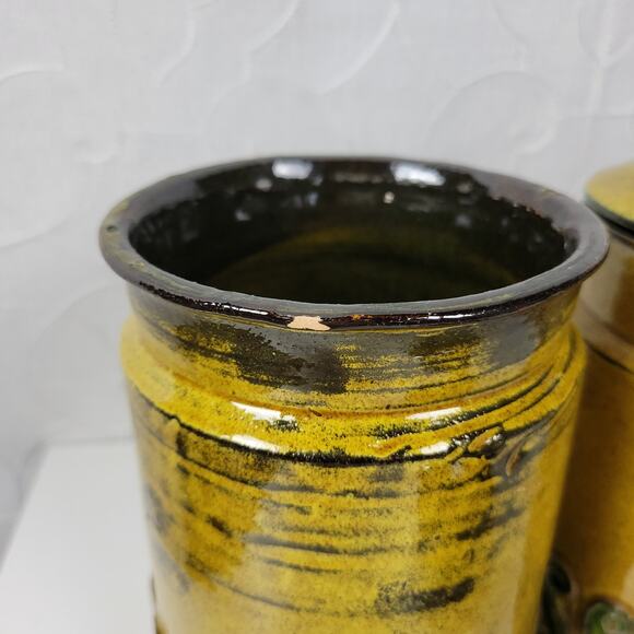 Set of 4 Vintage Baldelli Pottery Ceramic Cookie Canisters with Lid Green Italy - Picture 4 of 13